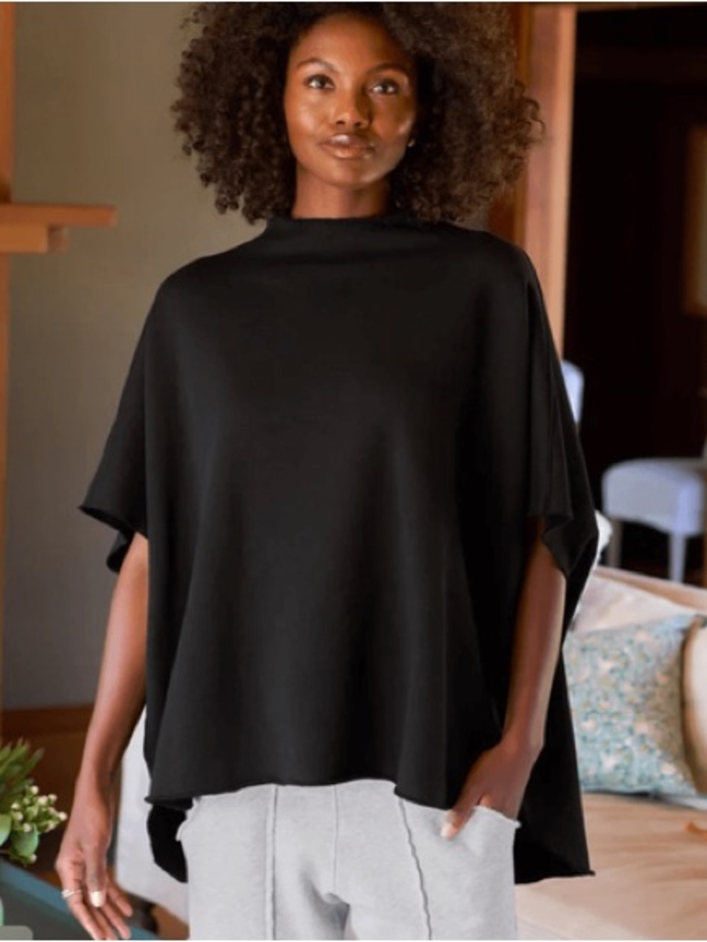 Frank & Eileen Audrey Funnel Neck Capelet Black OS Autumn Quiet Luxury Fleece